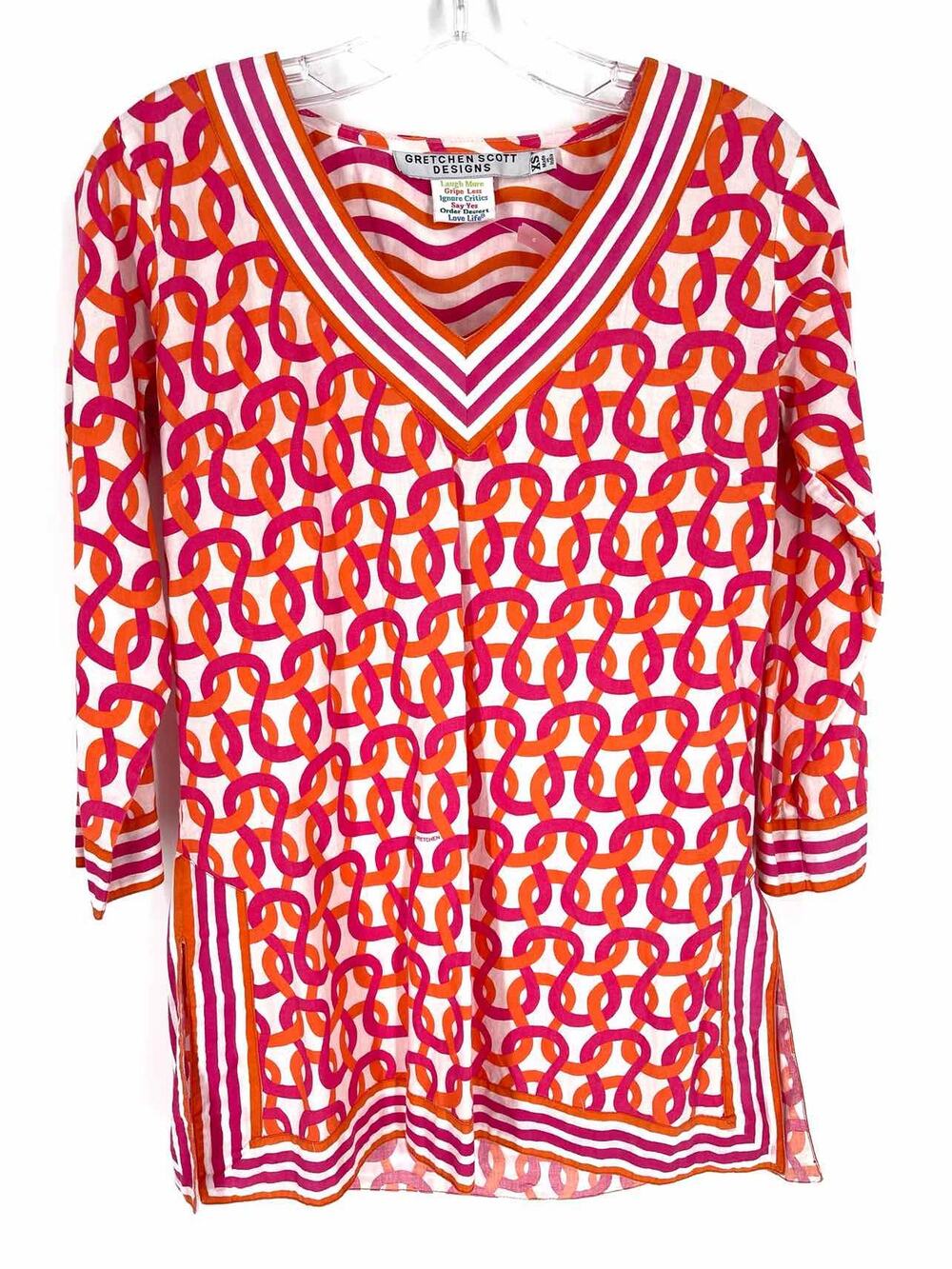 Gretchen Scott Size XS Wh/Pk/Or Geometric Designer Tunic